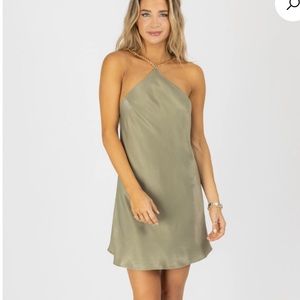 Olive satin chain slip dress backless